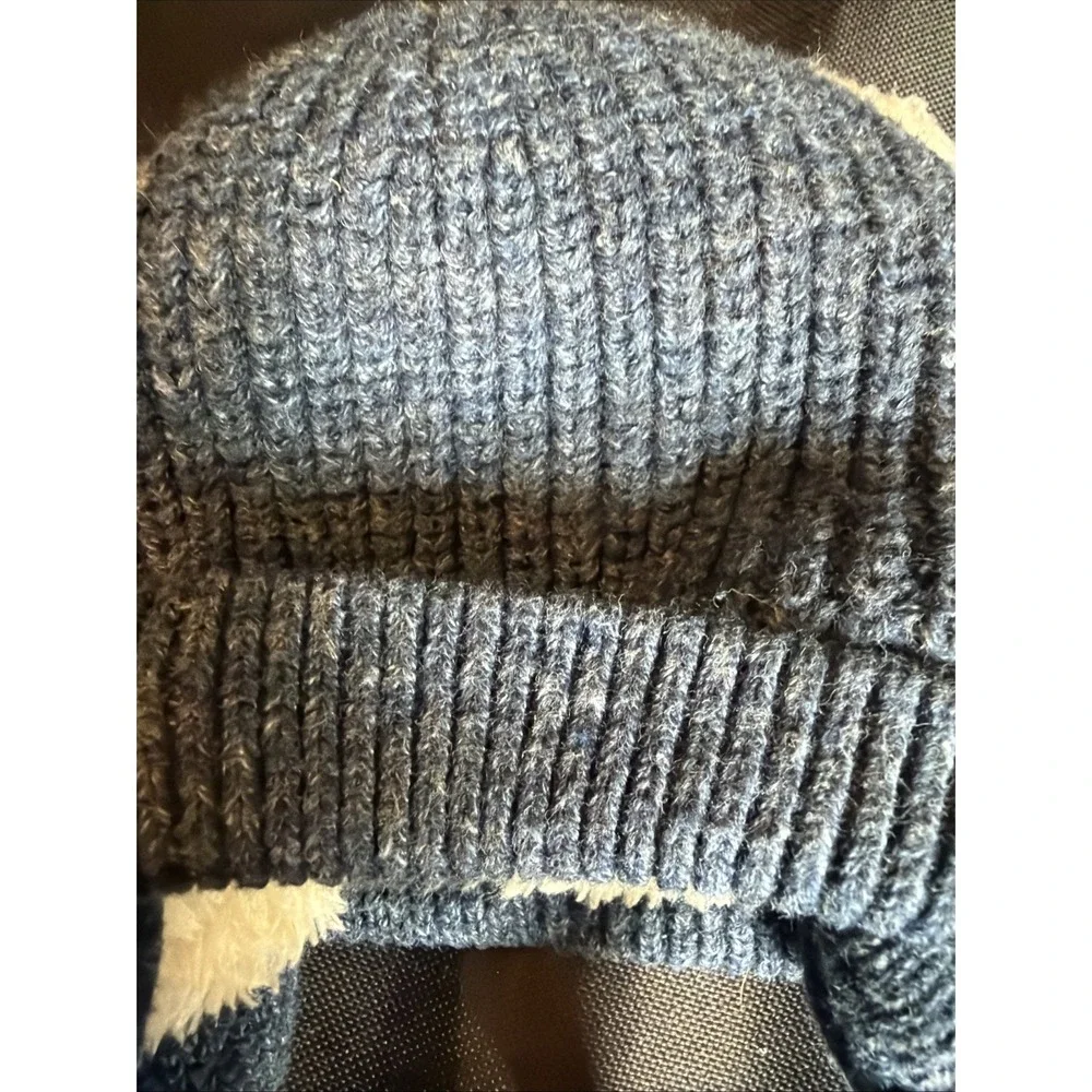 Baby Gap Blue Heather Knit Sherpa Lined Bear Ear Trapper Beanie Hat 0-3M